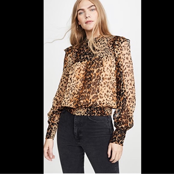 New FREE PEOPLE Roma Ruffle Blouse Top Shirt Leopard Animal Print Semi Sheer NWT - Picture 5 of 15